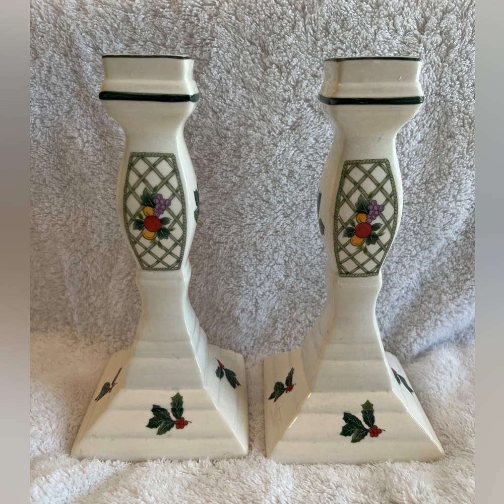 Set of 2 Mikasa Malaysia Christmas Story 7 1/4” Candle Holders